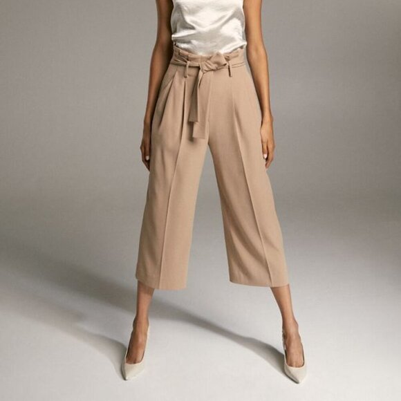 Babaton Aritzia Green High Waist Tie Front Wide Leg Paperbag Pants Size 8 - Picture 2 of 11